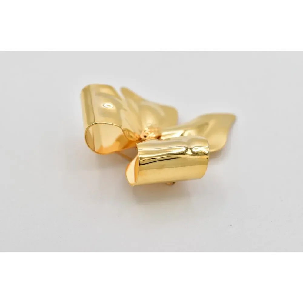 Vintage Chunky Gold Bow Brooch Pin Large Sculptural Ribbon Statement NOS BinA18
